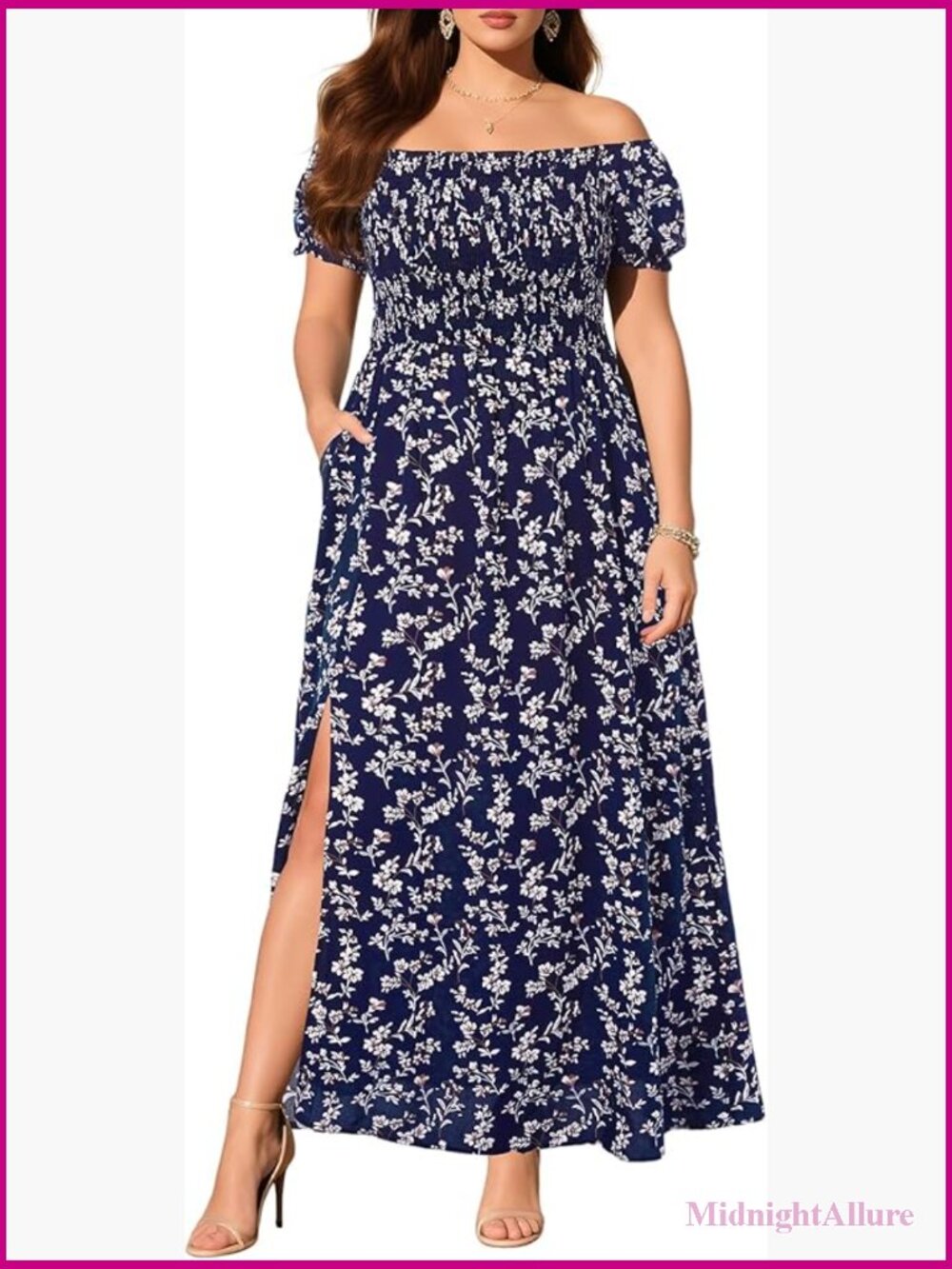 Boho Off Shoulder Floral Maxi Dress with Pockets